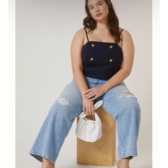 ANTHROPOLOGIE Eva Franco Ponte Trench Sailor Blouse Crop Corset Top Size 12 - Picture 4 of 11